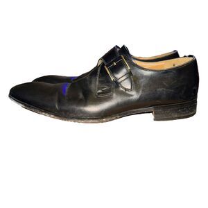 Magnanni Monk Strap Loafer Men's Size 10.5 M Black Leather Slip On Dress Shoes
